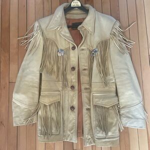 Vintage Fringe Leather Jacket - Beige